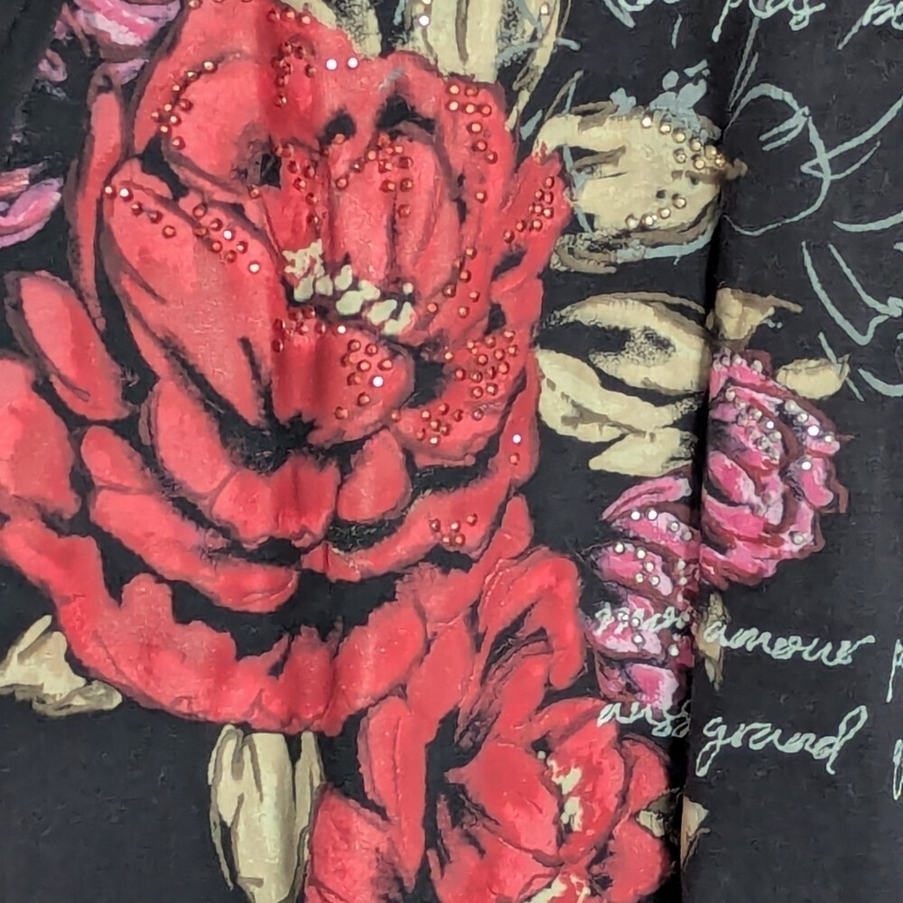 Karen Scott (Medium) Long Sleeve Tee/Top w/Floral Designs, Scripts & Sparkles - Picture 4 of 11